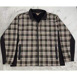 Ariat Soft Shell Jacket Mens 2XL Black Brown Plaid Full Zip Western Vernon Rion